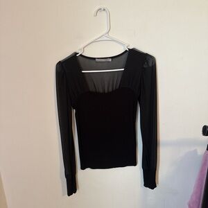 Buckle Elegant Black Sheer Sleeve Blouse